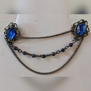Antique costume jewelry sweater clutch with blue stones, T2MISB2B